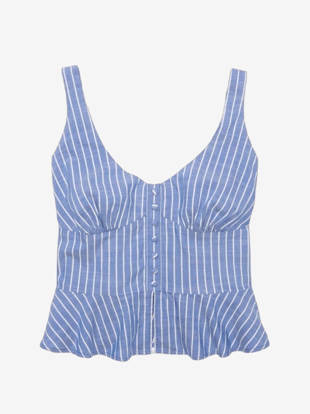 American Eagle Light Blue and White Striped Peplum Top